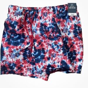 George Men’s Swim Trunks Adult 32-34 Red White Blue Tie Dye Board Shorts NWT